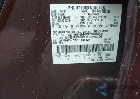 2012 Ford Edge Limited from USA, damaged, VIN 2FMDK3KC1CBA36427